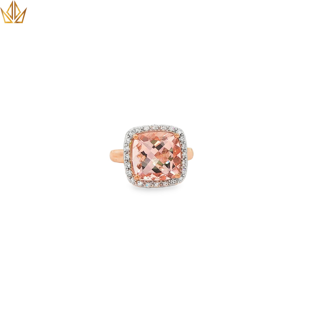 9ct Rose Gold Ring with Cushion Cut Morganite & Diamonds