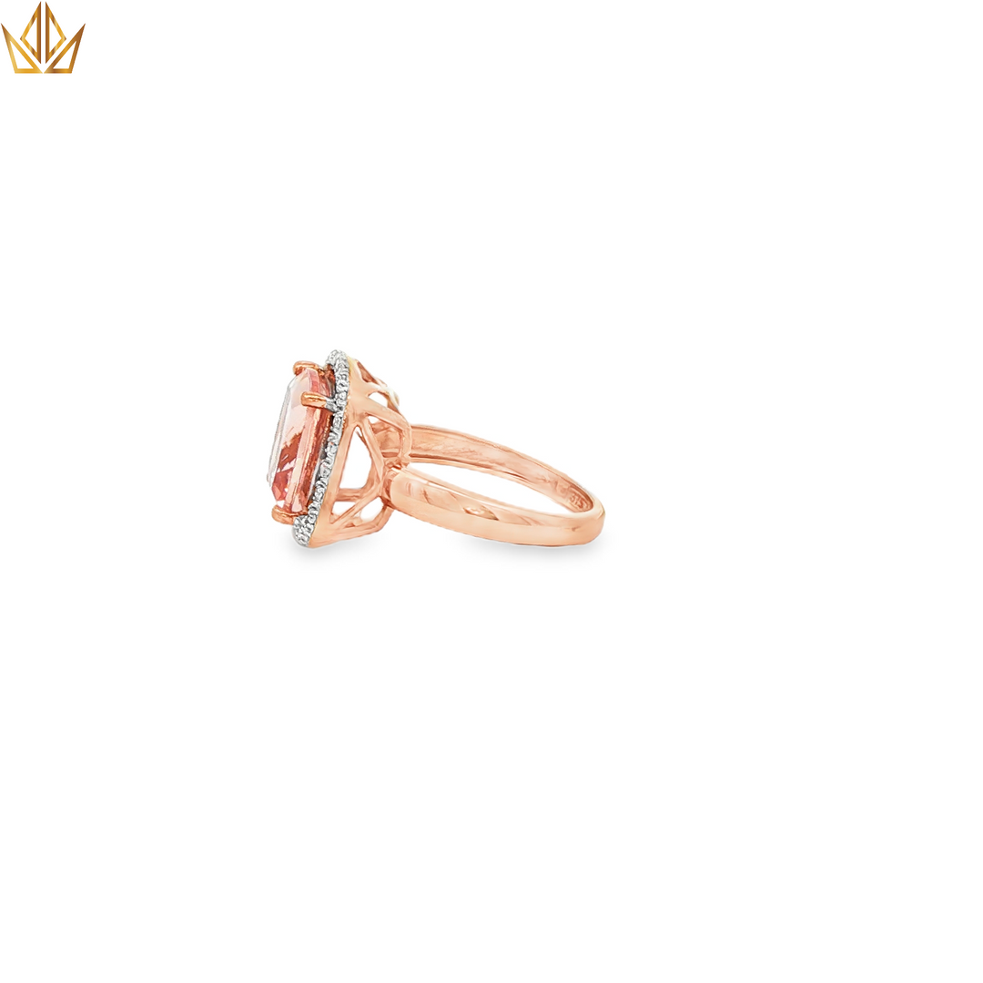 9ct Rose Gold Ring with Cushion Cut Morganite & Diamonds
