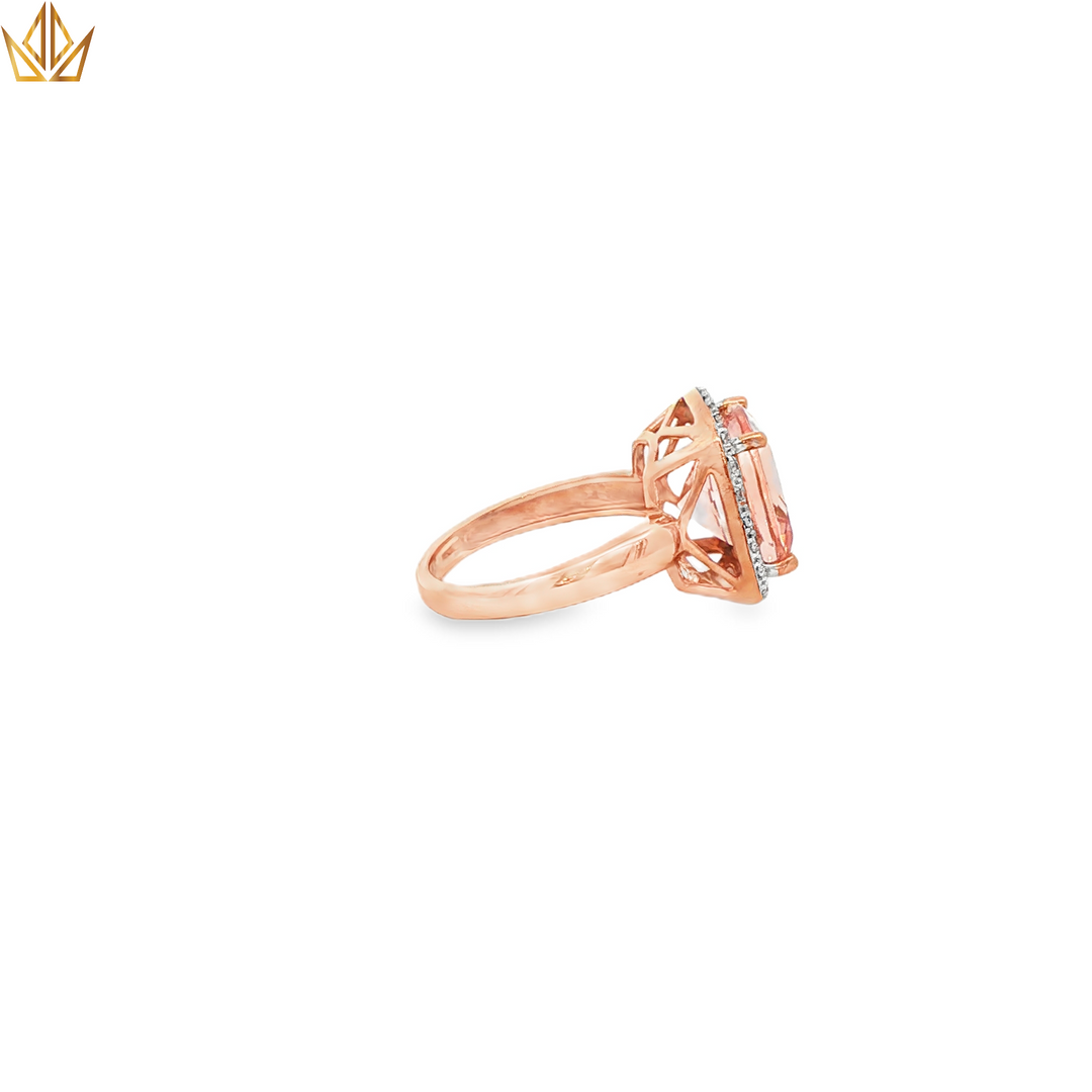 9ct Rose Gold Ring with Cushion Cut Morganite & Diamonds