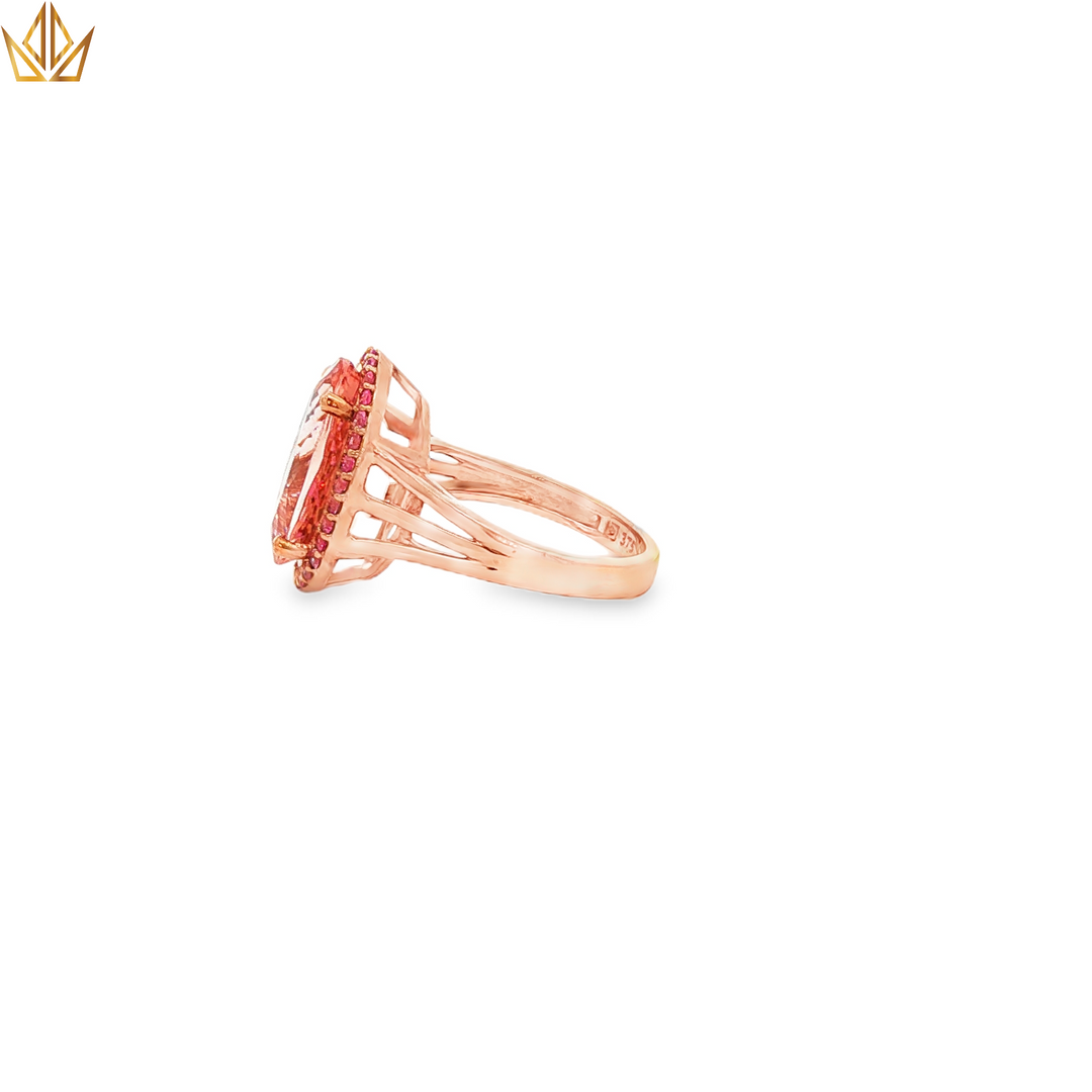 9ct Rose Gold Ring with Morganite & Pink Stones