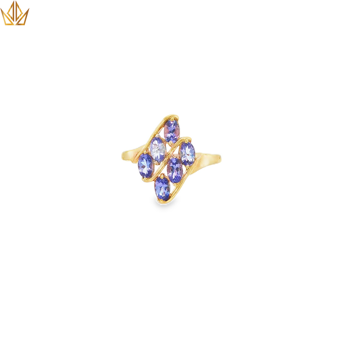 9ct Gold Ring with Bluish Purple Tanzanite Gemstones