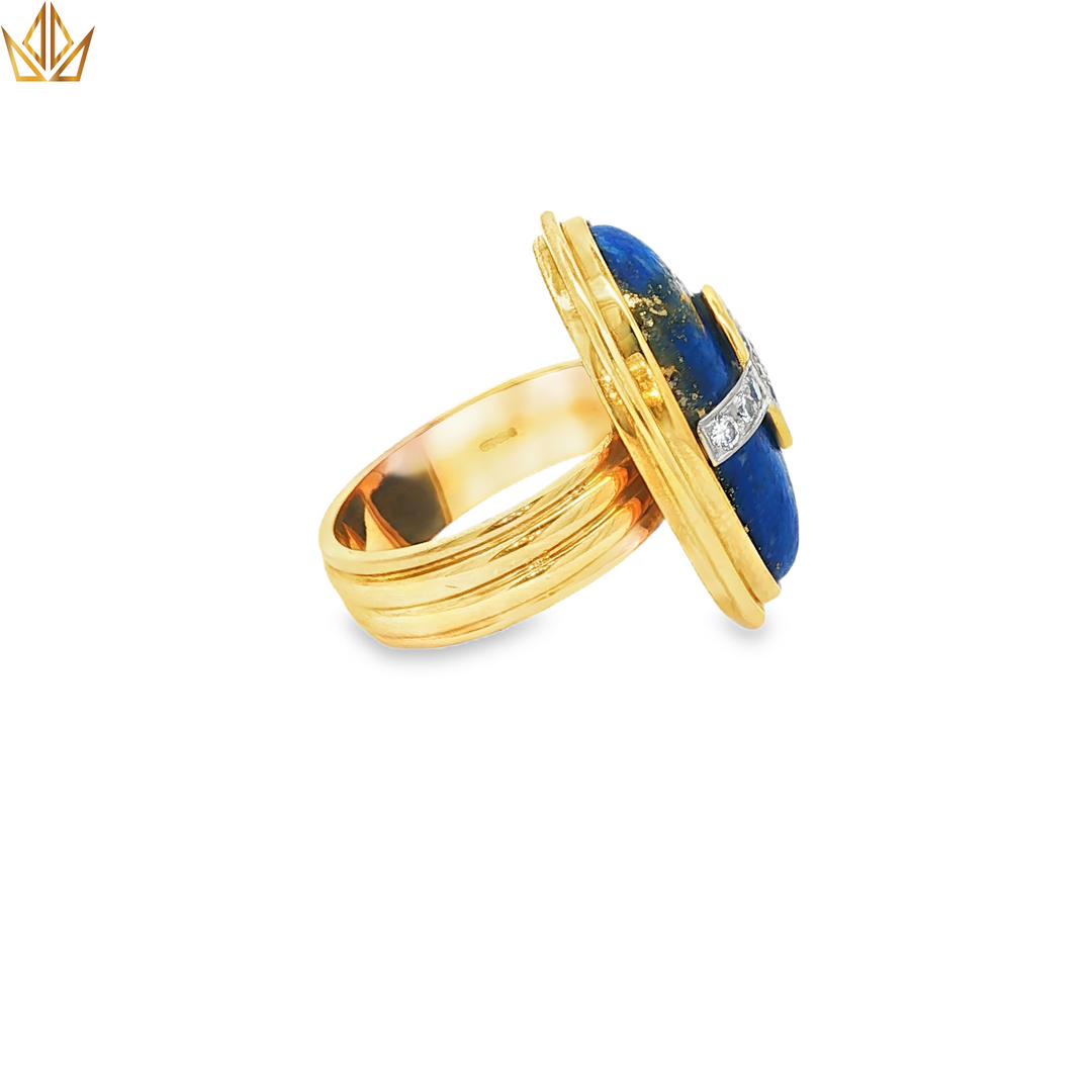 18ct Yellow Gold Ring with Lapis Lazuli & Diamonds