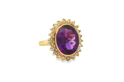 Yellow Gold Cocktail Ring with Oval Amethyst Cabochon