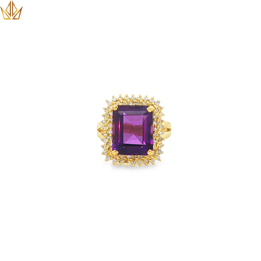 14ct Gold Cocktail Ring with Amethyst & Diamonds