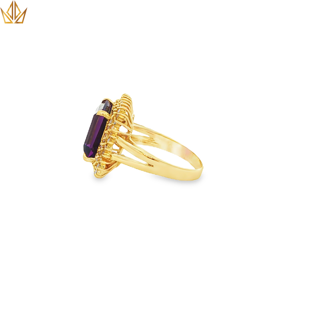 14ct Gold Cocktail Ring with Amethyst & Diamonds