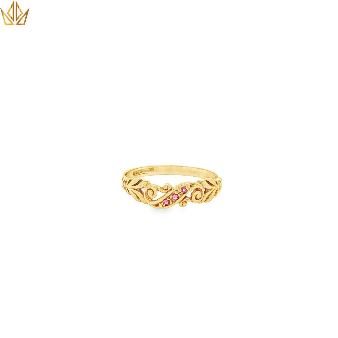 9ct Vintage Yellow Gold Band Ring with Round Ruby Accents