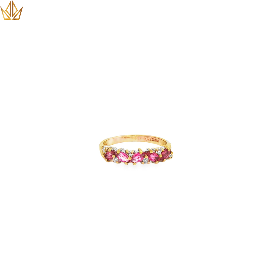 9ct Yellow Gold Ring with Marquise-Cut Pink Sapphires
