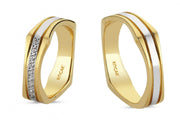 14ct Two Tone Square Model Pair Gold Wedding Ring