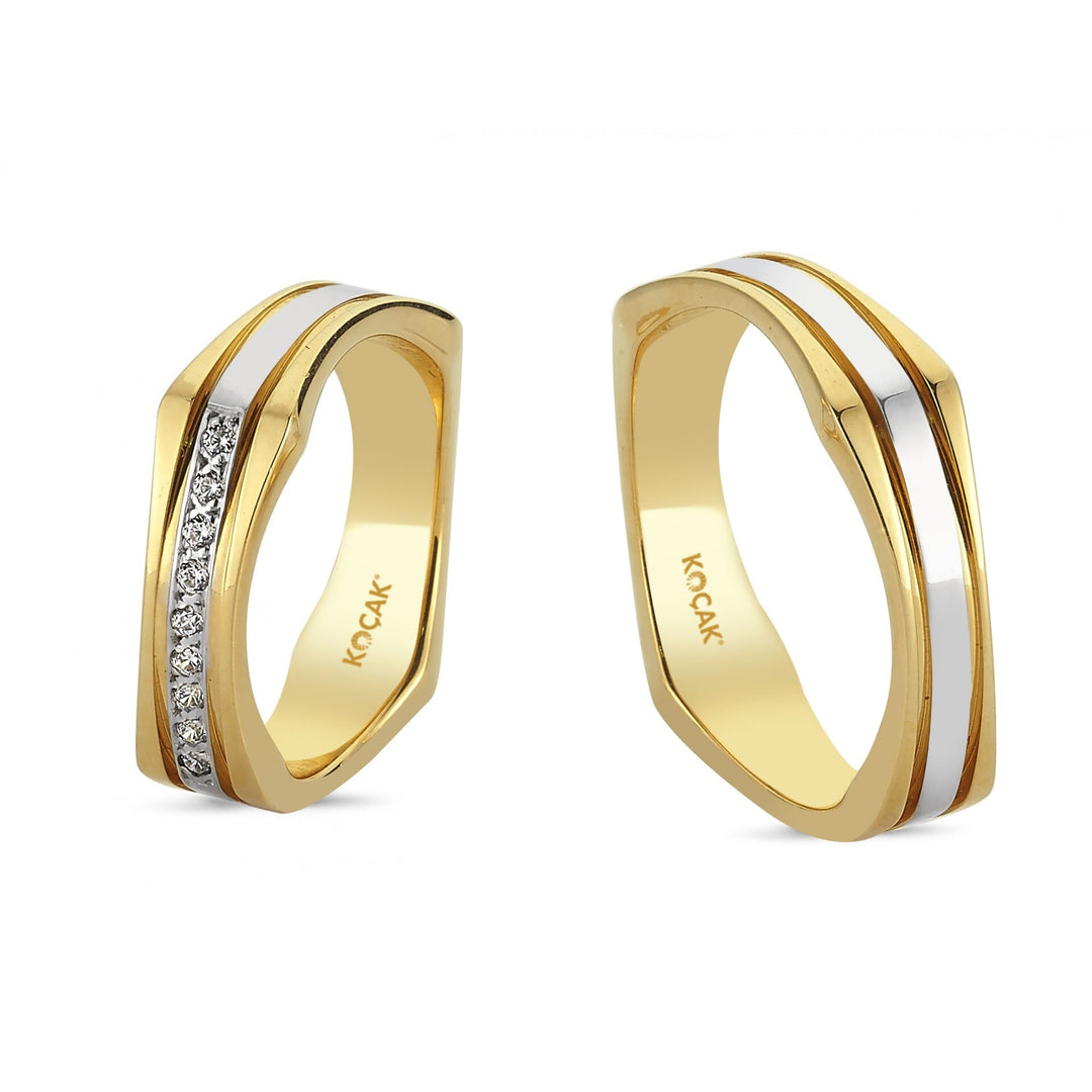 14ct Two Tone Square Model Pair Gold Wedding Ring