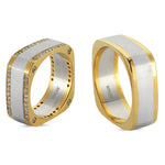 Load image into Gallery viewer, 14ct Two Tone Square Model Pair Gold Wedding Ring