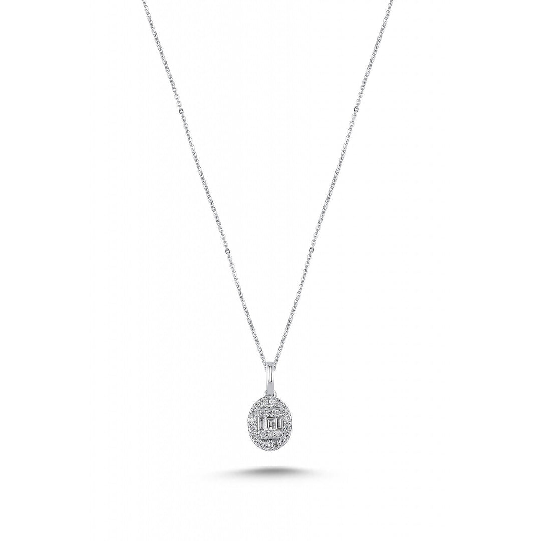 0.19 Karat GH SI Baguette Stone Set Diamond Necklace