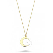 14ct Cift Renk Ay Yildiz Gold Necklace