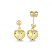 14ct Heart Motif Drop Gold Earrings