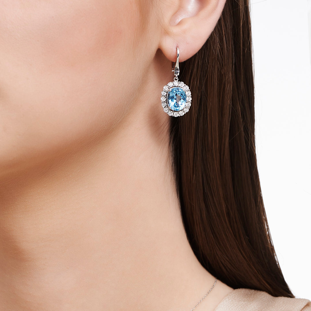 8.49 Karat Mavi Topaz Diamond Earrings