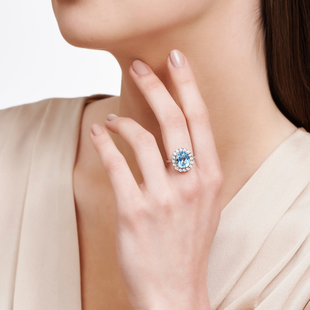 4.80 Karat Mavi Topaz Diamond Ring