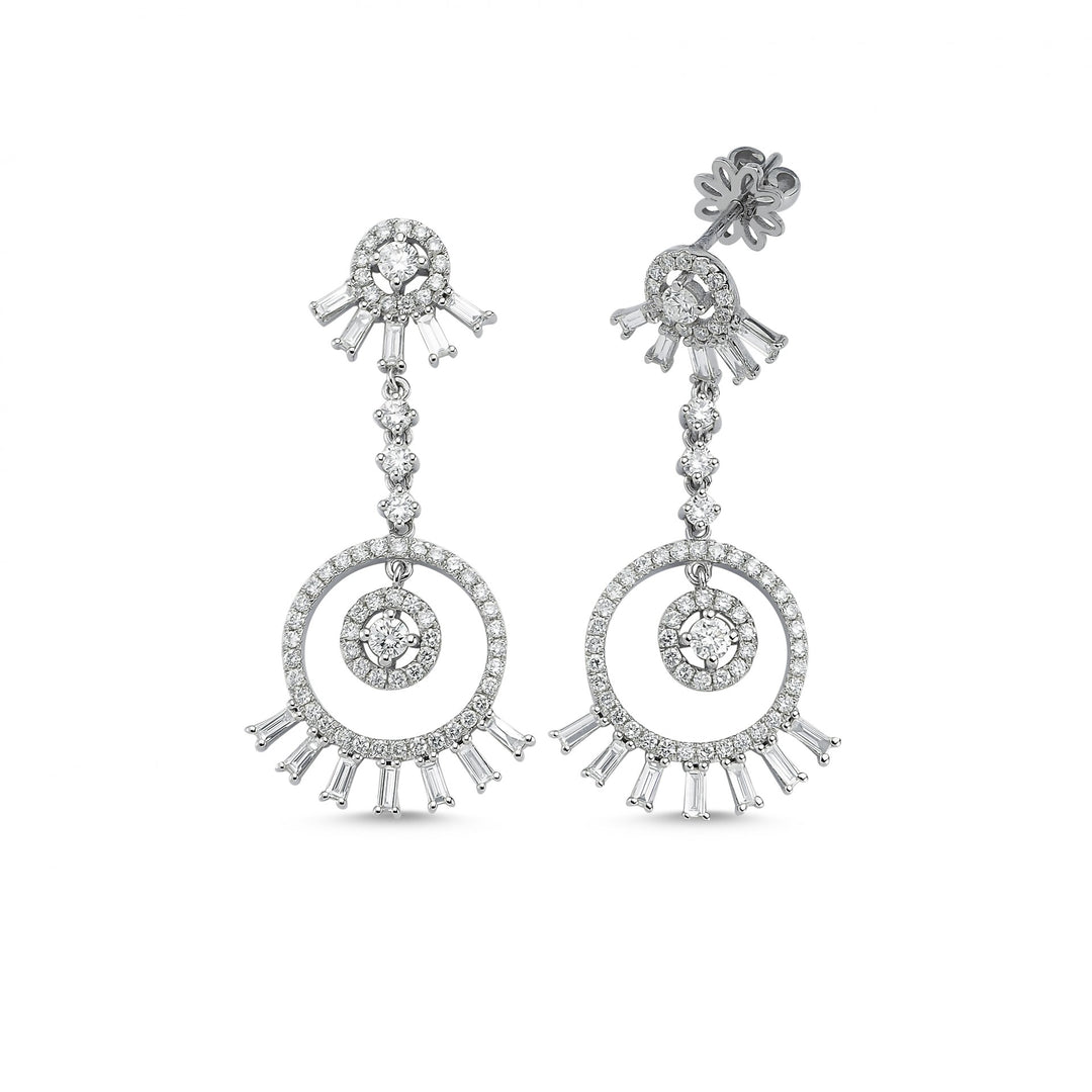 1.55 Karat Baguette Stone Set Diamond Earrings