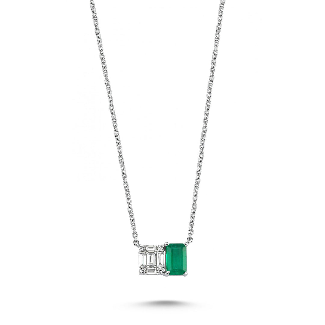 0.70 Karat Diamond Emerald Necklace