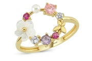 14ct Cicek Kelebek Figurlu Gold Ring