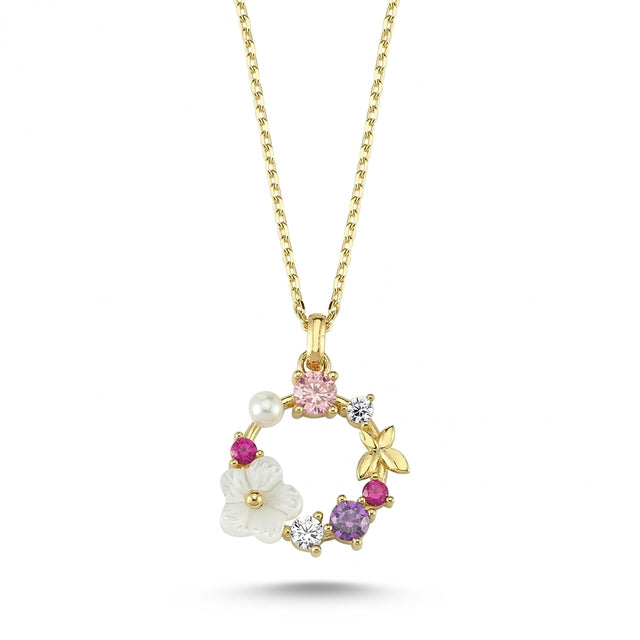 14ct Cicek Kelebek Figurlu Gold Necklace