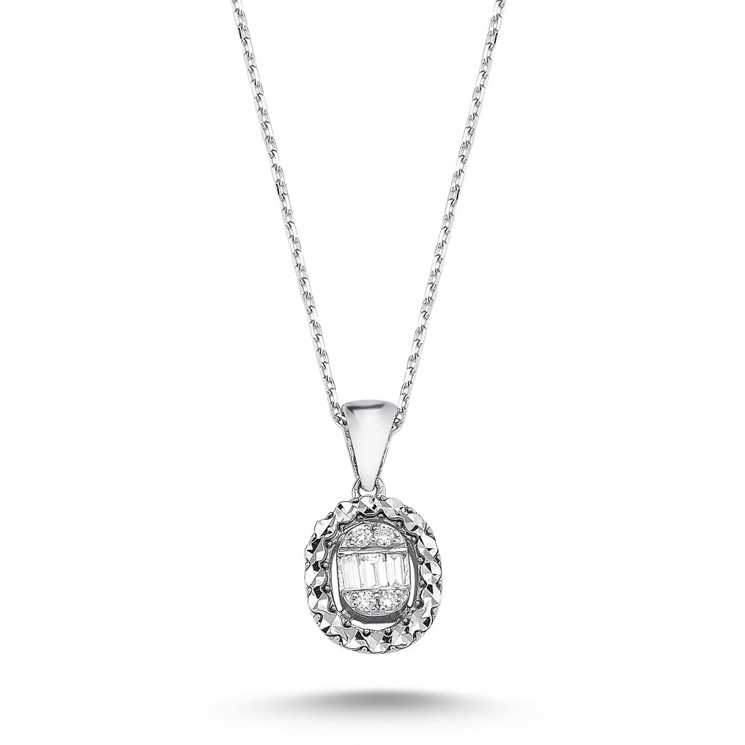 0.09 Karat Baguette Stone Set Diamond Necklace