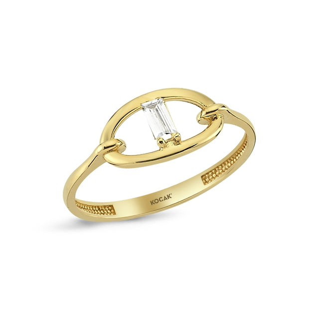 14ct Baguette Stone Set Gold Ring