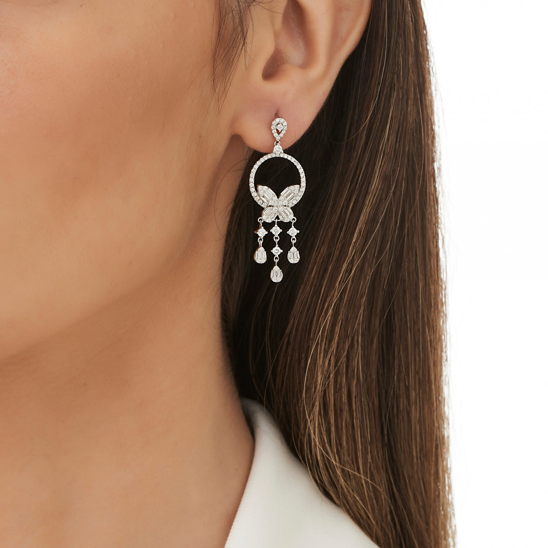 1.68 Karat Baguette Stone Set Diamond Earrings