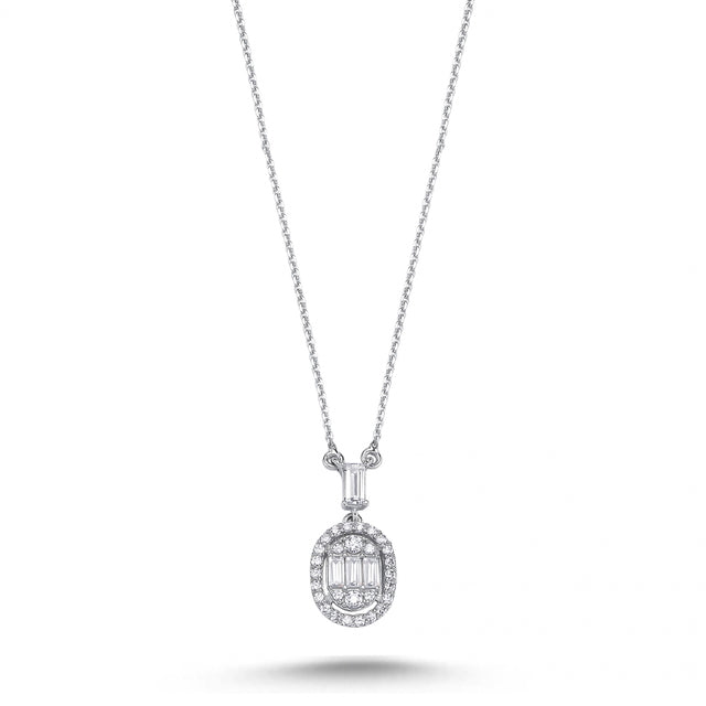 14ct Baguette Stone Set White Gold Necklace