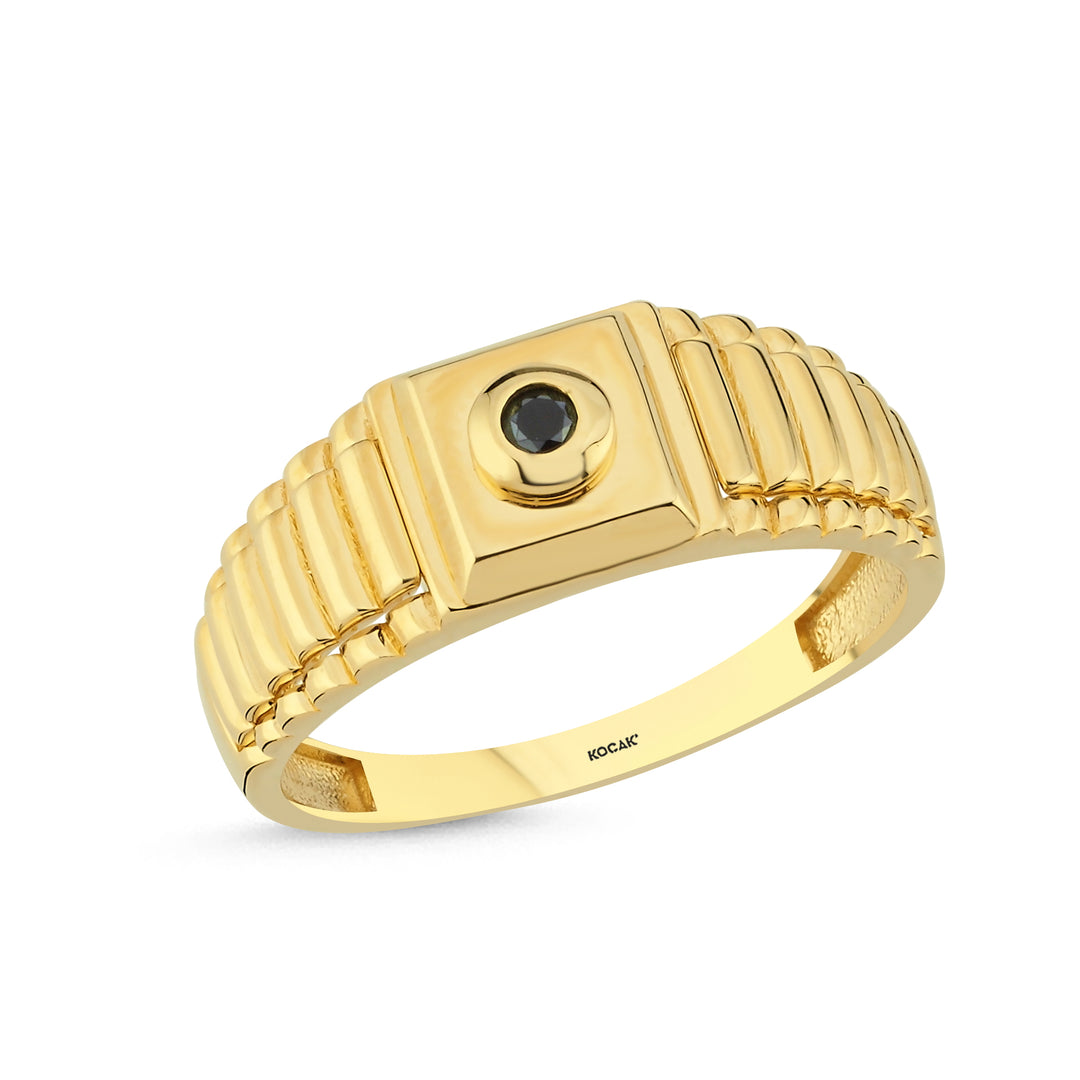14ct Siyah Stone Set Gold Men's Ring