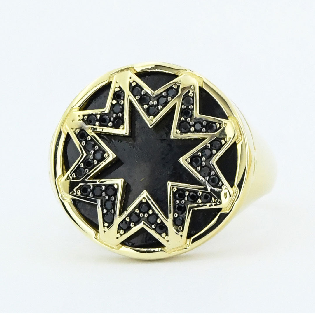 14ct Siyah Stone Set Design Gold Men's Ring