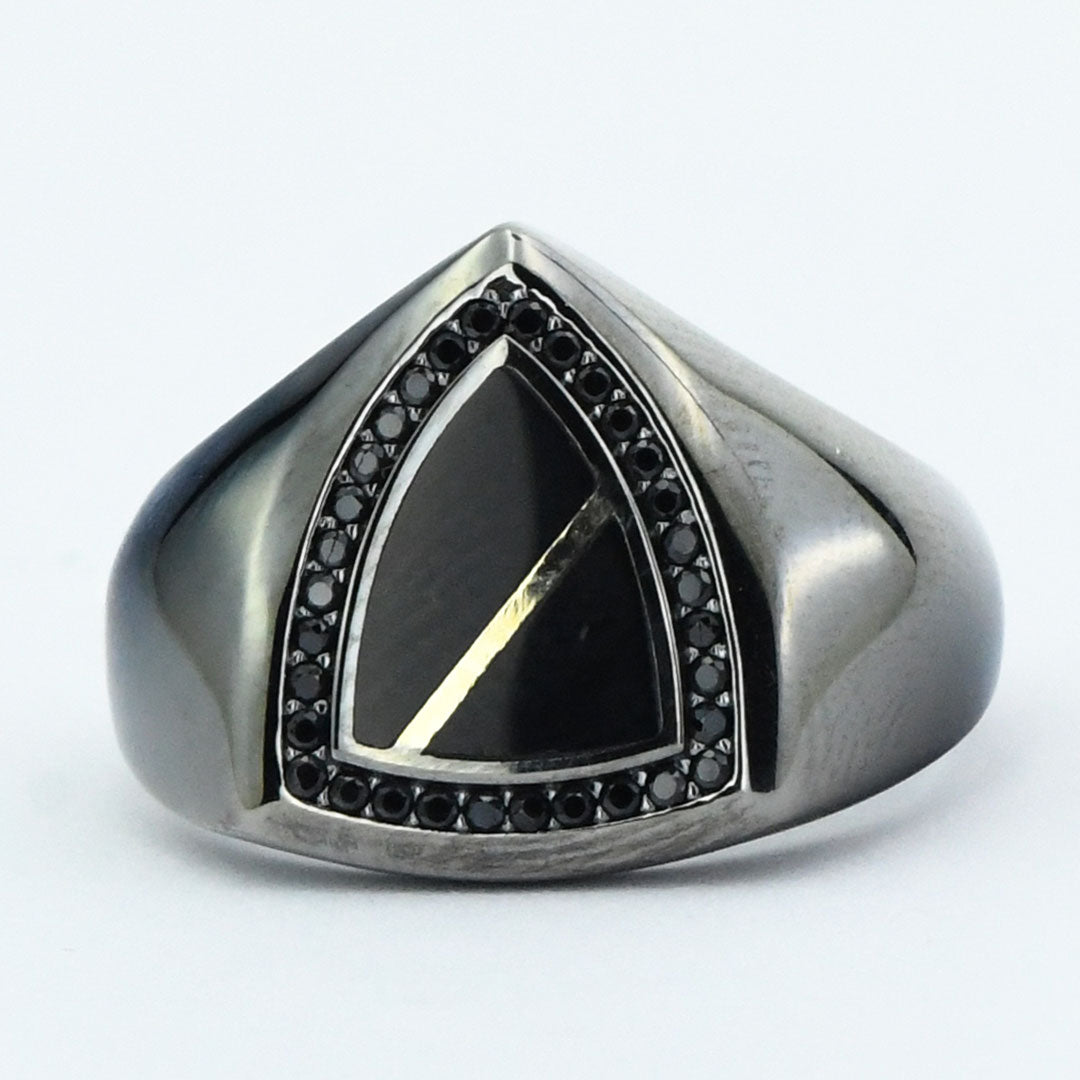 14ct Siyah Stone Set Design Gold Men's Ring