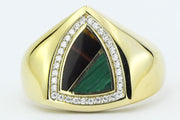 14ct Yeşil Kahverengi Design Gold Men's Ring