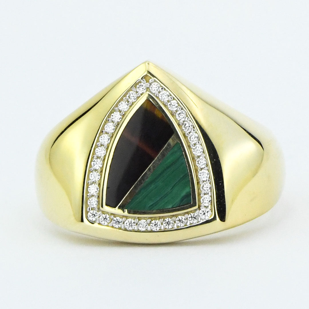 14ct Yeşil Kahverengi Design Gold Men's Ring