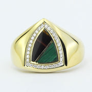 14ct Yeşil Kahverengi Design Gold Men's Ring