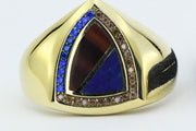 14ct Mavi Kahverengi Design Gold Men's Ring