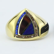 14ct Mavi Kahverengi Design Gold Men's Ring