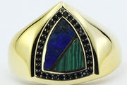 14ct Mavi Yeşil Design Gold Men's Ring
