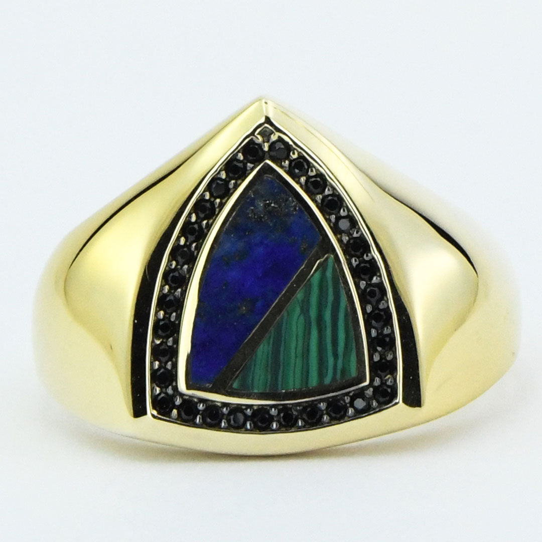 14ct Mavi Yeşil Design Gold Men's Ring
