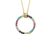 14ct Multicolour Stone Set Hoop Gold Necklace