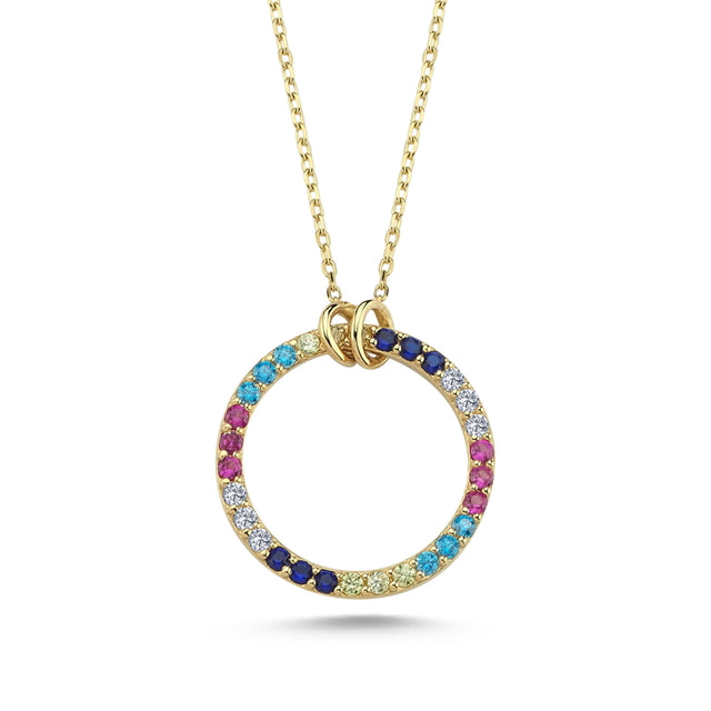 14ct Multicolour Stone Set Hoop Gold Necklace