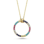 14ct Multicolour Stone Set Hoop Gold Necklace