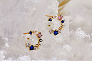 14ct Cicek Kelebek Figurlu Gold Earrings Lacivert