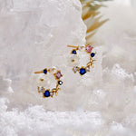 Load image into Gallery viewer, 14ct Cicek Kelebek Figurlu Gold Earrings Lacivert