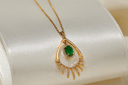 0.62 Karat Emerald Stone Set Diamond Necklace