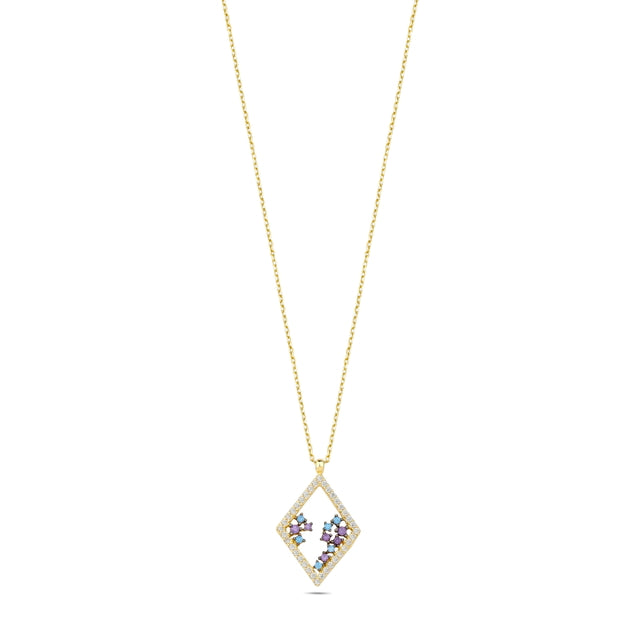 14ct Multicolour Stone Design Gold Necklace