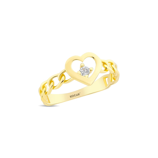 14ct Heart Detay Stone Set Gold Ring