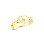 14ct Heart Detay Stone Set Gold Ring