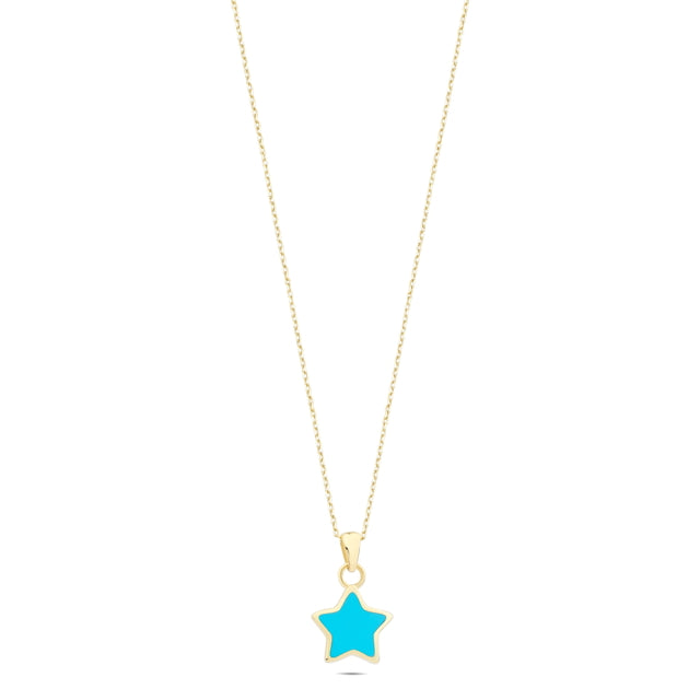 14ct Mavi Enamel Yildiz Gold Necklace