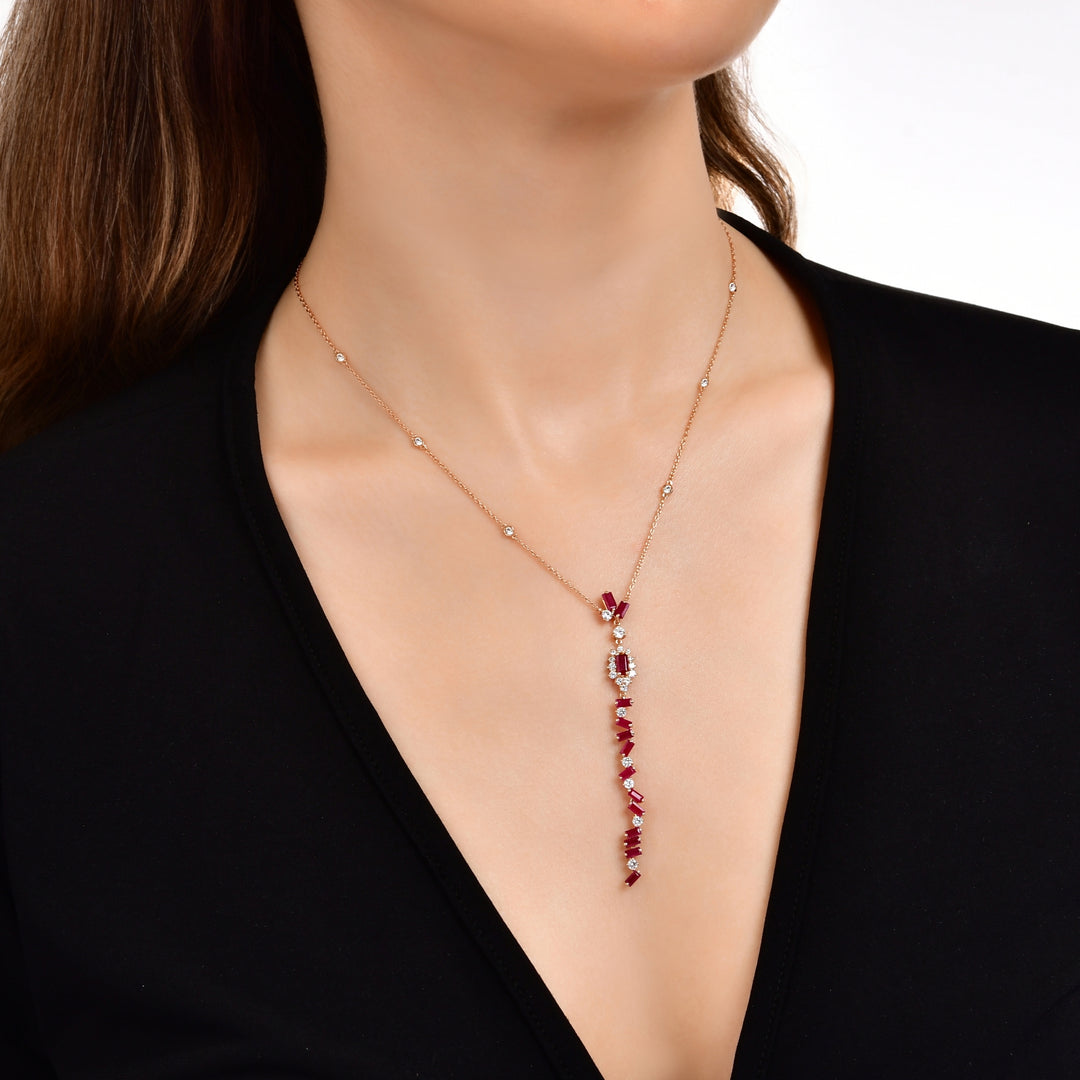 3.12 Karat Ruby Diamond Necklace
