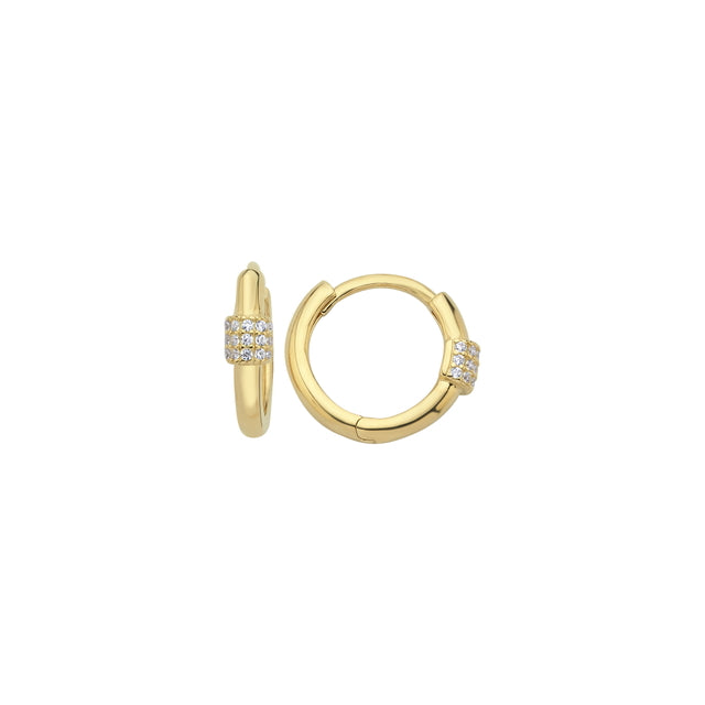 14ct Stone Set Design Mini Hoop Gold Earrings