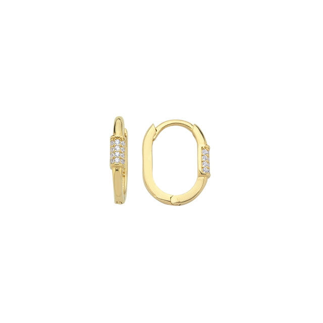14ct Stone Set Oval Design Hoop Gold Earrings